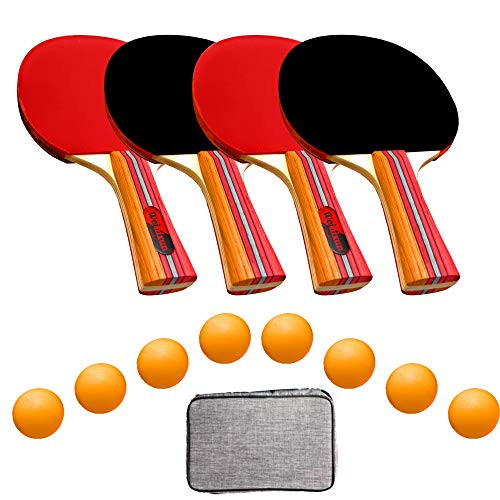 UniqueMax Ping Pong Paddle Best 4 Pack Professional Table Tennis Racket Set 8 Game Balls Portable Table Tennis Set Ping Pong Paddles with Carry Case