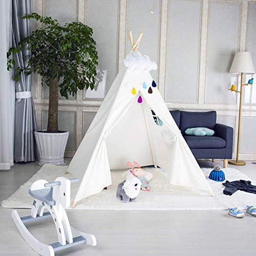 FOUR CLOVER Kids Teepee Tent Foldable Portable Children Play Tent Playhouse with Carry Case for Indoor Outdoor White