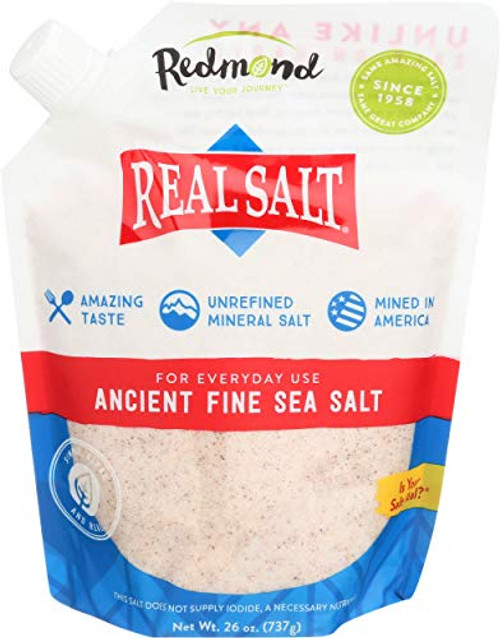 Redmond Real Salt   Ancient Fine Sea Salt Unrefined Mineral Salt 26 Ounce Pouch  3 Pack