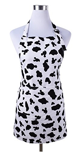 Love Potato Cute Women Girls Cooking Kitchen Apron with Pockets Black White Cow print Bib Apron Gift, White