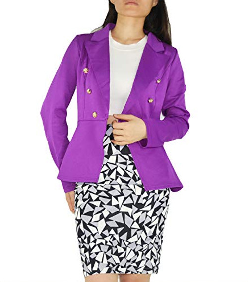 YSJERA Women s Peplum Blazer Open Front High Low Ruffle Hem Office Business Suit Jackets  MPurple