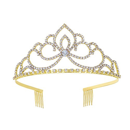 Rhinestones Crystal Wedding Bridal Prom Pageant Princess Gold Tiara Crown