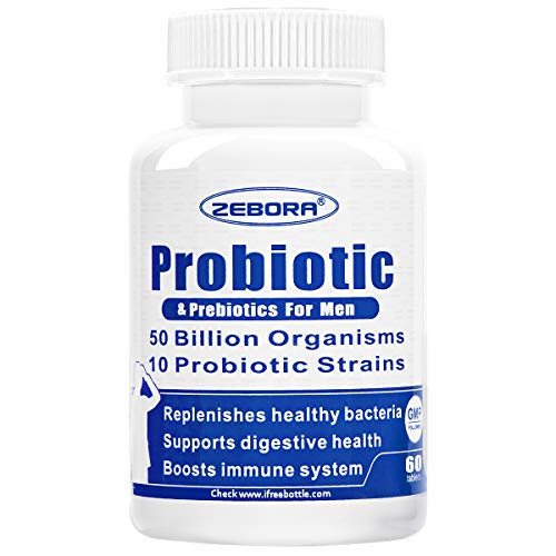 Probiotics for Men with Prebiotic Support Digestive and Immune Health   50 Billion CFUs 10 Strains Shelf Stable Gluten   Soy Free 60 Tablets