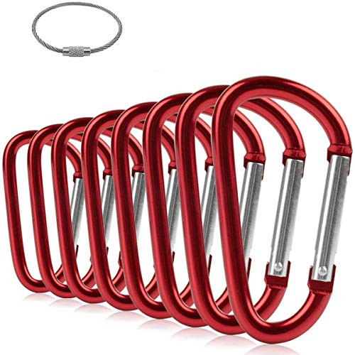 ZEINZE Carabiner Clip 3  Aluminum D Ring Spring Loaded Gate Small Keychain Carabiners Clip Set for Outdoor Camping Mini Lock Hooks Spring Snap Link Key Chain Durable Improved Design 8 Pack  Red