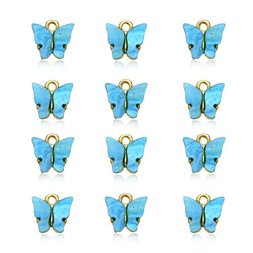 ZWGYS Butterfly Charms Acrylic Butterfly Pendant For Jewelry Making Pendant For Earrings Bracelets Necklace DIY Making 12 Pcs  sparkling blue