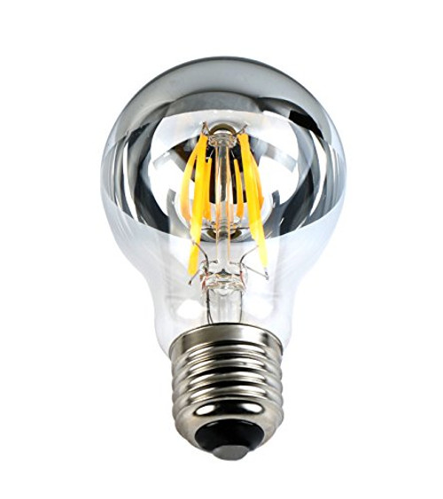 TOP YAO 110V 6W A60/A19 LED Filament Vintage Bulb with Mirror E26 Medium Base Half Chrome Silver A Shape Bulb Energy Saving 2700k Warm White Dimmable