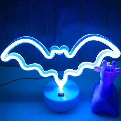 Blue Bat Halloween Neon Night LightLED Lamp Neon Night Sign Decor with Base HolderFun Light for Room Desk Decoration Powere by Battery USB