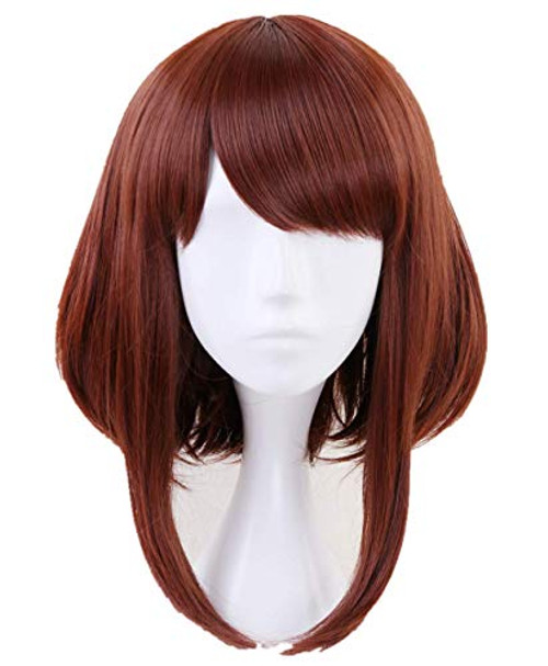 Topcosplay Anime Ochaco Uraraka Cosplay Wig Brown Bob Wigs for Women Girls Halloween Costume Synthetic Wigs