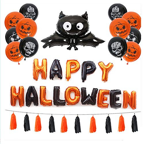 JEYODA Halloween Black Bat Pumpkin Head Foil Balloon Ghost Festival Skeleton Man Bar Decoration Party Foil Balloon Tassel Tassel JEYODA Halloween Black Bat Pumpkin Head Foil Balloon Ghost Festival Skeleton Man Bar Decoration Party Foil Balloon Tassel Tassel