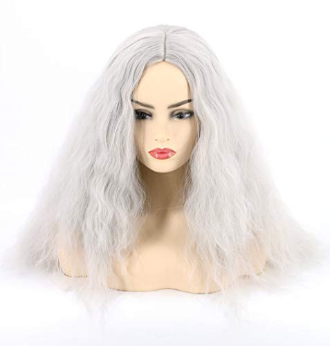 Topcosplay Witch Ghost Wig Old Lady Grandma Wig Grey Long Halloween Costume Cosplay Wigs