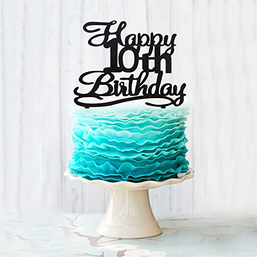 Happy 10TH Birthday Acrylic Cake Topper For 10 Years Old Birthday Party Decoration Supplies Black