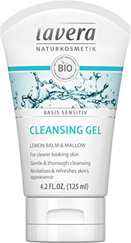 lavera basis sensitiv Facial Cleansing Gel  Natural   Organic Face Wash with Lemon Balm   Mallow Extract gently removes excess oil   impurities for clean pores   fresh feeling skin   4 Oz