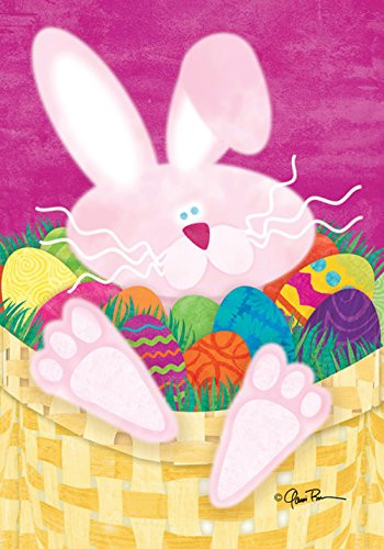Toland Home Garden Basket Case 28 x 40 Inch Decorative Painted Easter Egg Bunny Rabbit House Flag
