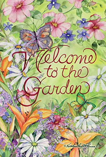 Toland Home Garden Welcome To The Garden 125 x 18 Inch Decorative Spring Summer Flower Butterfly Garden Flag