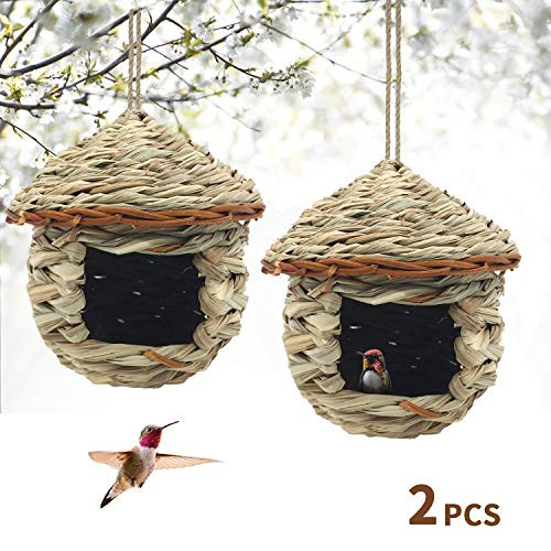 Gute Hummingbird House Grass Hand Woven Birdhouses for Outdoors Hanging Natural Bird Hut for Outside Bird Houses for Audubon Finch Canary Chickadee   Set of 2  Small Gute Hummingbird House Grass Hand Woven Birdhouses for Outdoors Hanging Natural Bird Hut for Outside Bird Houses for Audubon Finch Canary Chickadee   Set of 2  Small
