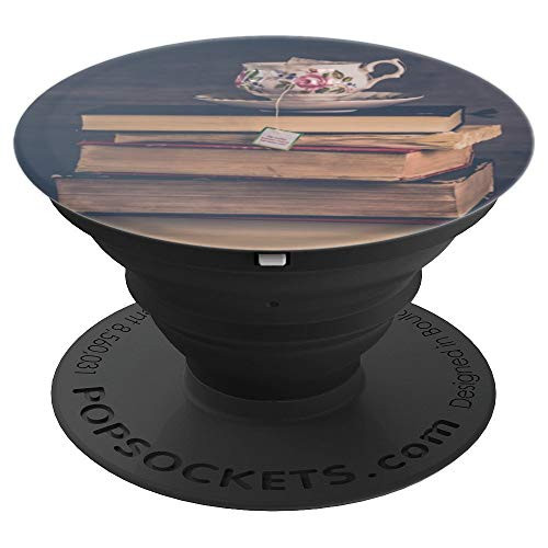 Stack of Books with a Cup of Tea PopSockets Grip and Stand for Phones and Tablets
