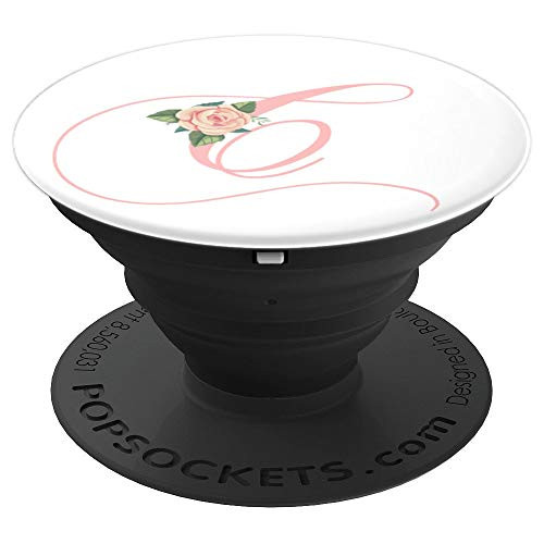Pink Letter C Initial Floral Personalized Design Monogram PopSockets Grip and Stand for Phones and Tablets