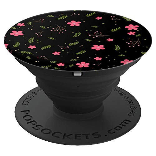 Pink Flowers Floral Background Black PopSockets Grip and Stand for Phones and Tablets Pink Flowers Floral Background Black PopSockets Grip and Stand for Phones and Tablets