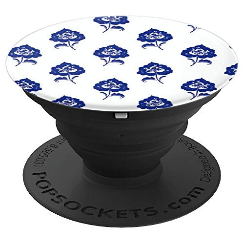 Simple Blue Flower Pattern With White Background PopSockets Grip and Stand for Phones and Tablets