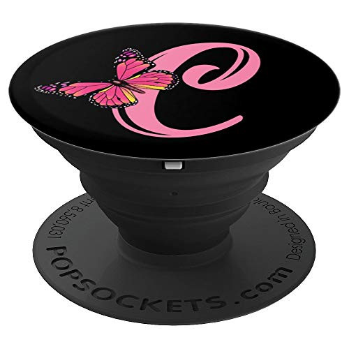 Pink Butterfly Letter C Initial Personalized Monogram PopSockets Grip and Stand for Phones and Tablets