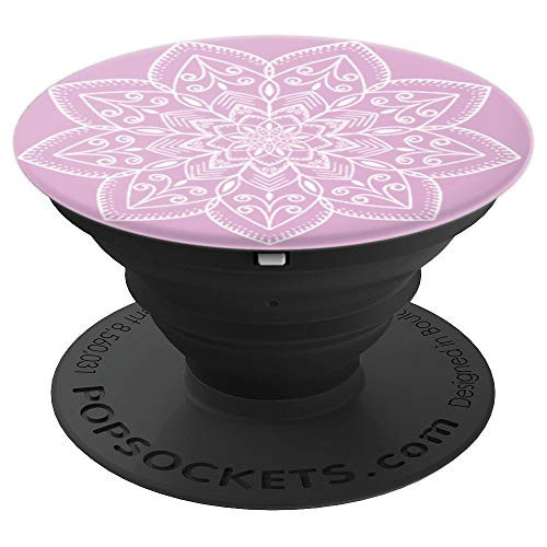 White mandala on a Pink Purple Background PopSockets Grip and Stand for Phones and Tablets