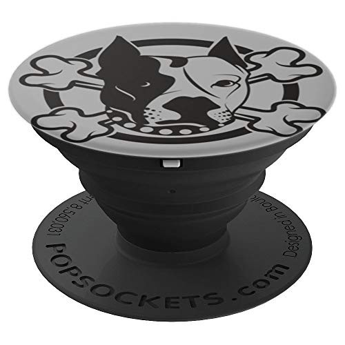 Pitbull Pet Dog Owner Gift On Cross Bones Background PopSockets Grip and Stand for Phones and Tablets