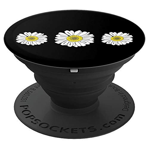 Daisy White Petals Pattern Summer Season Black Background PopSockets Grip and Stand for Phones and Tablets