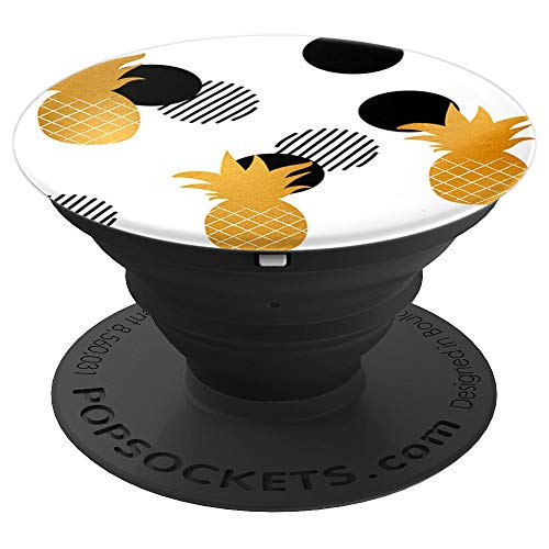Summer Gold Pineapples Design on White Background PopSockets Grip and Stand for Phones and Tablets