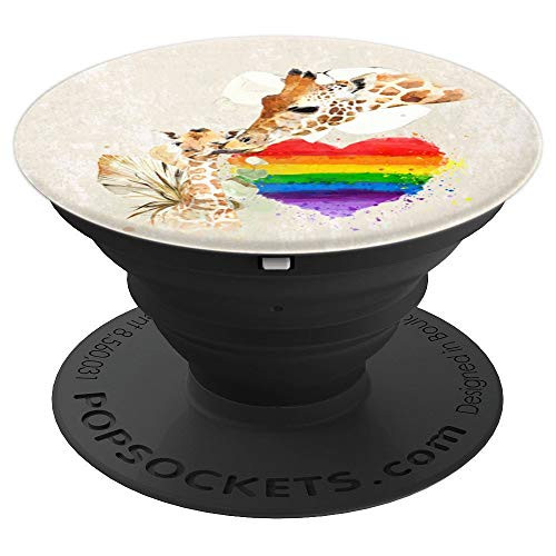 LGBTQ Pride Mommy Giraffe with Baby Rainbow Heart Love PopSockets Grip and Stand for Phones and Tablets