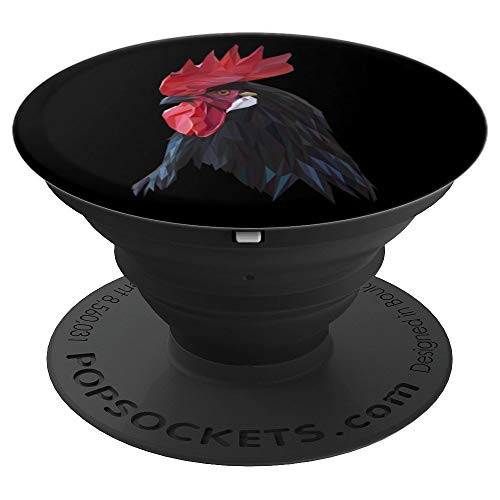 Cool Art Of Rooster Black With Red Comb On Black Background PopSockets Grip and Stand for Phones and Tablets