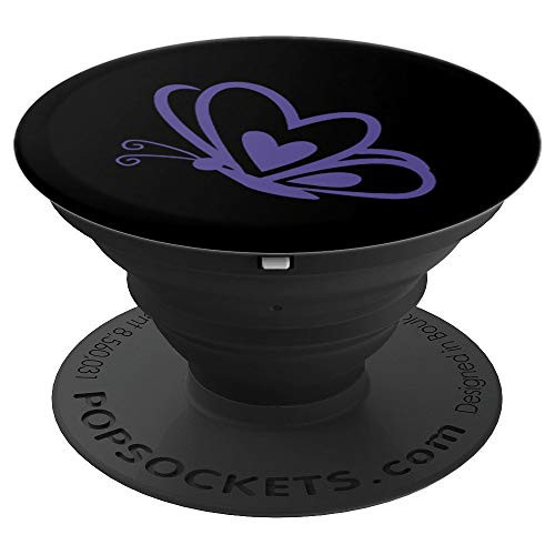 Purple Butterfly on Black Background PopSockets Grip and Stand for Phones and Tablets