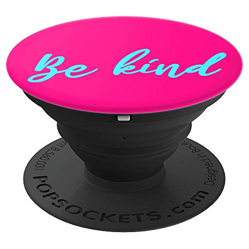 Be Kind in Light Blue on Pink Background PopSockets Grip and Stand for Phones and Tablets