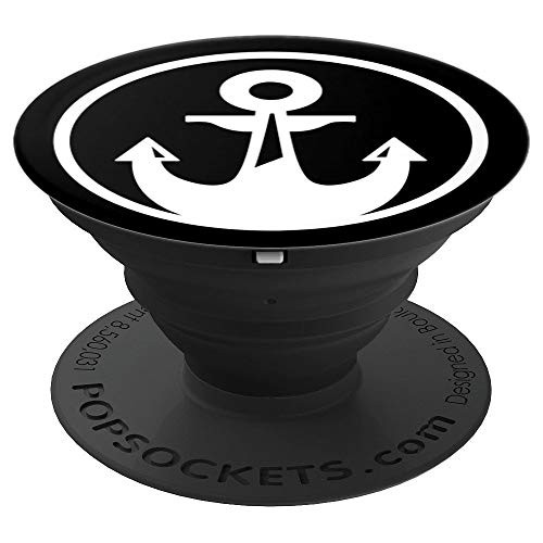 White Anchor Black Background PopSockets Grip and Stand for Phones and Tablets