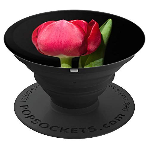 Cute Red Tulip Flower on black background Pattern Phone Grip PopSockets Grip and Stand for Phones and Tablets