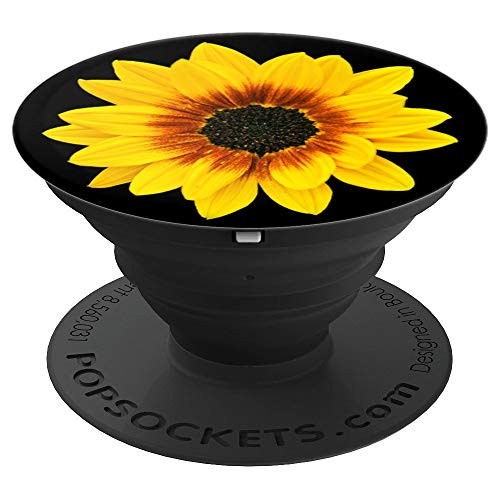 Sunflower on a Balck background   Floral yellow Sun Flower PopSockets Grip and Stand for Phones and Tablets