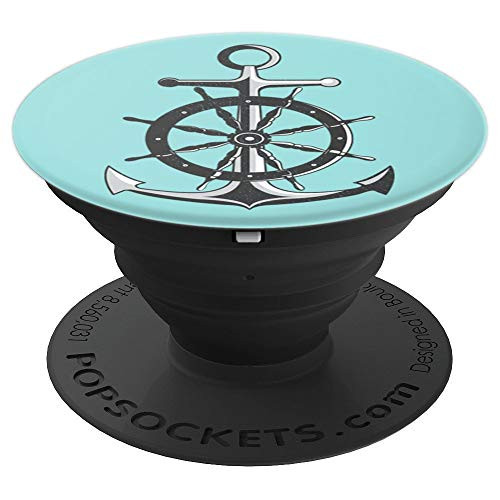 Retro Anchor Illustration on Teal Background Nautical PopSockets Grip and Stand for Phones and Tablets
