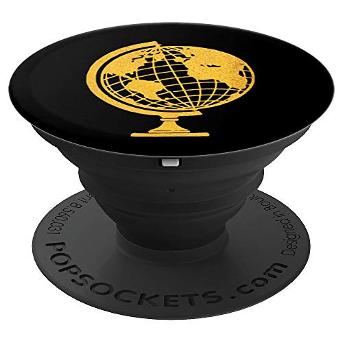 Vintage Globe Design on Black Background PopSockets Grip and Stand for Phones and Tablets