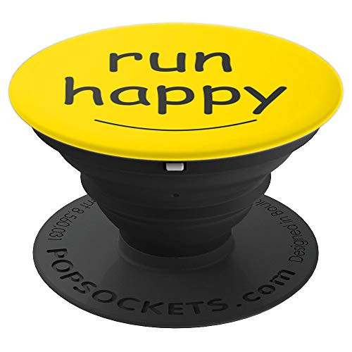 Run Happy Simile Gesture Simple Text Yellow Background PopSockets Grip and Stand for Phones and Tablets