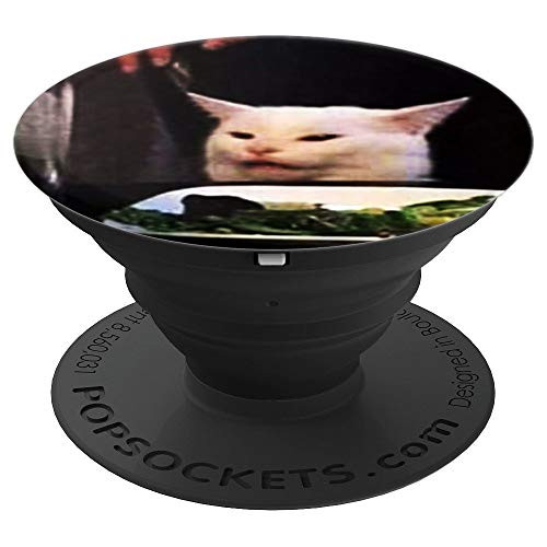 Woman yelling at Confused Cat with disgusted at Dinner Table PopSockets Grip and Stand for Phones and Tablets
