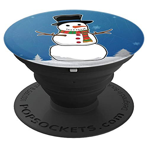 Classic Winter Holiday Snowman On Blue Snowy Background PopSockets Grip and Stand for Phones and Tablets