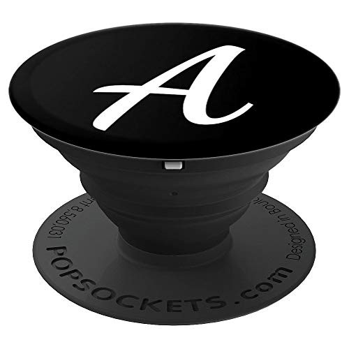 Black Pop Background White Pattern Monogram Letter A Initial PopSockets Grip and Stand for Phones and Tablets