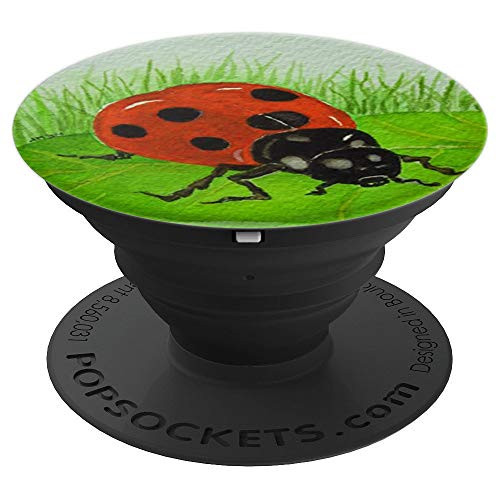 Cute Lady Bug Painting Garden Lover Design Leaf Background PopSockets Grip and Stand for Phones and Tablets