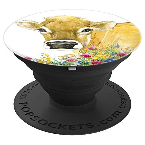 Cow Meadow Watercolor Floral Flower Farm Animal PopSockets Grip and Stand for Phones and Tablets