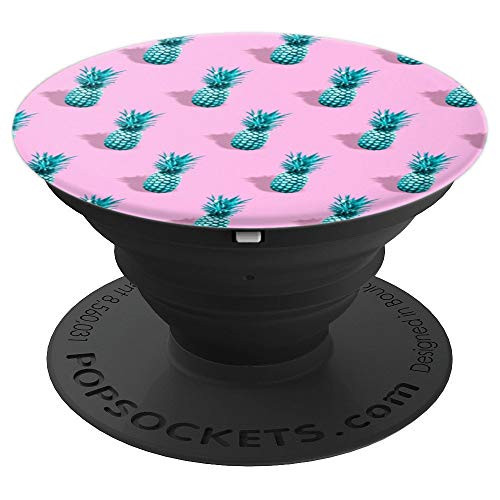 Teal Pineapples on a Pink Background PopSockets Grip and Stand for Phones and Tablets