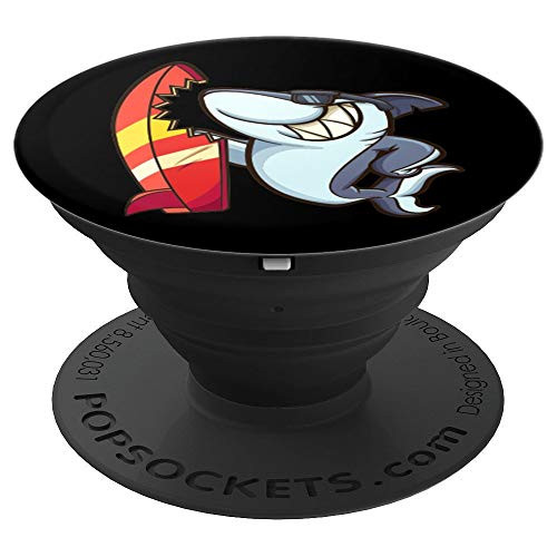 Shark Funny Surfer Black Background PopSockets Grip and Stand for Phones and Tablets