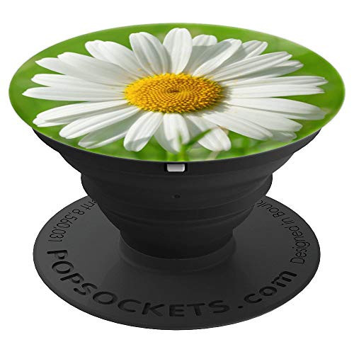 Cute White Daisy Flower On Green Grass Field Background PopSockets Grip and Stand for Phones and Tablets