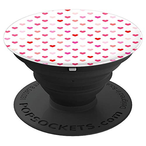 Cute Pink Love Hearts Pattern White Background PopSockets Grip and Stand for Phones and Tablets