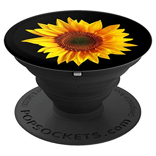 Beautiful Yellow Sunflower With a Black background PopSockets Grip and Stand for Phones and Tablets