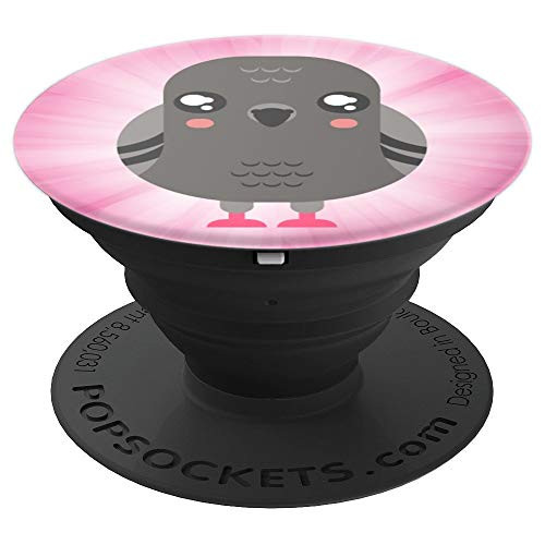 Little Grey Owl Bird With On Pink Sunburst Background PopSockets Grip and Stand for Phones and Tablets