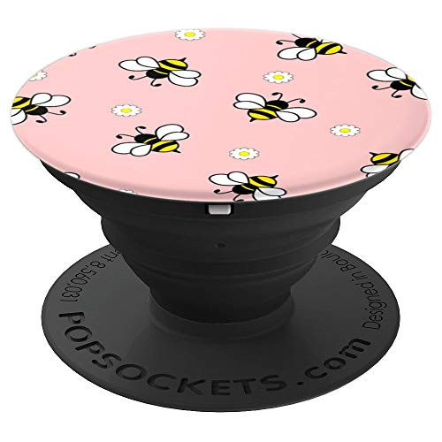 bumble bee white and pink Honeybee PopSockets Grip and Stand for Phones and Tablets
